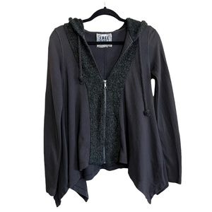 Free People Vintage Size XS Gray Cotton Beach Lounge Hood Zip Up Knit Sweater